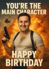 Funny Birthday Card - Action Hero - Main Character created by Juniper Moon