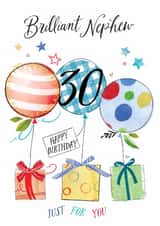 Traditional 30th Birthday Card - For Nephew - Balloons created by Katie Phythian Design