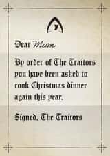 Christmas at Mum's by order of the Traitors created by Jordan Demuth