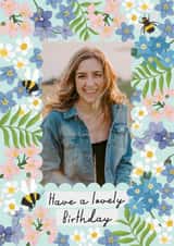 Personalised Birthday Photo Card created by Rebecca Grantham - Pretty Birthday Card - Lovely Day - Blue Florals