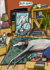 Cute New Home Card - Unpacking - Greyhound created by Harriet Lowther