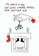 Cheeky, funny Christmas card - festive party season holiday seduction humour created by Trashy Mags