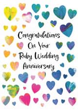 Beautiful Ruby Anniversary Card For Couple - Unique Art - Colourful  Hearts created by size3art