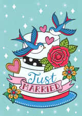 Classic Wedding Card - Just Married Cake - Tattoo created by Alice Griffiths Illustration