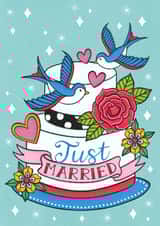 Just Married - Wedding Day - Alternative Couple - Tattoo Style - Rock and Roll created by Alice Griffiths Illustration
