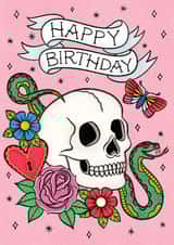 Arty Birthday Card - Traditional Skull Tattoo created by Alice Griffiths Illustration