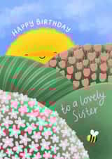 Cute Birthday Card - For Sister - Sunshine & Flowers created by Macie Dot Doodles