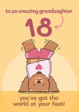 18th Birthday Card For Grandaughter - 18 Years - World At Feet, Eighteen, Bear created by Bev O'Connor || @oconnordesign