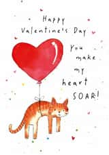 Cute Valentine's Day Card - You Make My Heart Soar - Cat created by Dandelion Stationery