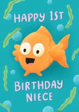 Cute 1st Birthday Card - For Niece - Fish created by Macie Dot Doodles