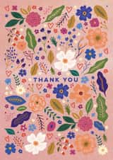 Pretty Thank You Card - Wildflower Meadow, Hearts And Leaves created by Eli the Goat