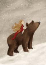 Cute Christmas Card - Bear And Girl - Snowing created by Jo Couch