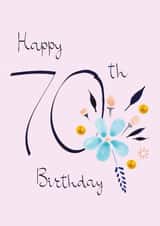 Classic 70th Birthday Card - For Her - Pretty Peach Flowers & Mint Botanicals created by SABIVO Design by Sabina