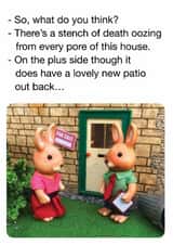 Funny New Home Card – Stench of Death New Patio created by Brainbox Candy