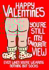 Funny Romantic Valentine’s Card – Cheeky Rear View with Heart Socks created by Louise Burgoyne