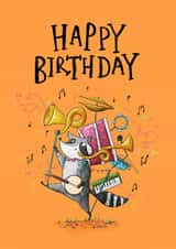 Cute Birthday Card - Racoon - Musical Instruments created by Jennifer Jamieson