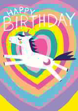 Cute Birthday Card - Flying Unicorn - Rainbow Heart created by Paper Salad
