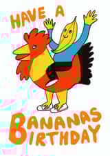Funny Bananas happy Birthday Card – person in Chicken Costume with Banana Head created by Trashy Mags