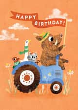 Cute Birthday Card - Pig, Duck, Cat & Mouse - Tractor created by Emily Nash Illustration