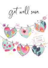 Get Well Soon card - floral heart bunting created by Katie Phythian Design
