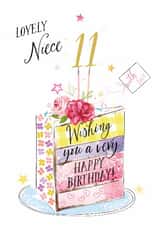 Traditional 11th Birthday Card - For Lovely Niece - Cake created by Katie Phythian Design
