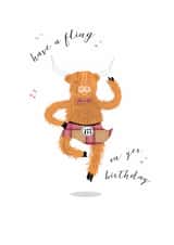 Cute Birthday Card - Have A Fling - Highland Cow - Kilt created by Pink Pig