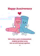 Cute Anniversary Card - Mismatched Grubby Socks - Still Belong Together created by Brainbox Candy