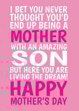 Funny Mother’s Day Card - From Son - Living The Dream created by @Cupsie's Creations