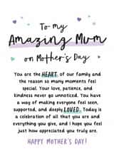 Heartfelt Mother's Day Card - To My Amazing Mum - Heart Of Our Family created by Kreate Paper Co.