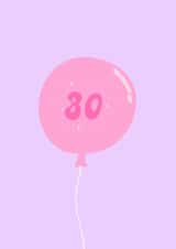 Cute 30th Birthday Card for Her – Pink Balloon & Sparkles – Purple Design created by Shelbys Creatives