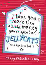 Funny Valentine's Day Card - Love You More Than All The Money You've Spent - Jellycats created by Bow & Bell
