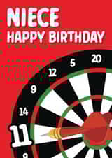 Traditional darts-themed birthday card for your 11 year old Niece created by Quinton cards