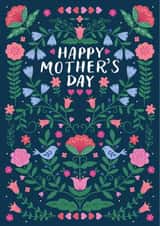 Pretty Mother's Day Card - Folk Florals - Birds created by Nina Raby - Jones