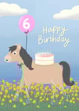 Cute 6th Birthday Card - Pony - For Her created by Macie Dot Doodles