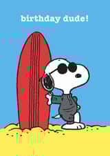 Fun Birthday Card - Snoopy - Surfing Joe Cool created by Hype Cards
