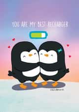 Cute Love Card of Couple of Penguins - You are my best recharger created by Juliana Motzko
