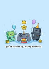 Gaming themed birthday card - levelled up - gamer - punny created by Rosalie Perl
