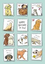 Cute Birthday Card - Dogs - Stamps created by Becca Hall illustration