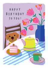 Cute Birthday, Tea Party, Cake, Dog, Flowers created by Rosanna Rossi