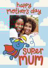 Personalised Mothers Day Photo Card created by Mr. Men - Cute Mother’s Day Card - Little Miss Super Mum - Clouds