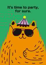 Funny Birthday Card – Ginger Cat – Time To Party created by Seekprint