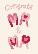 Classic Wedding Card - Congrats Mr & Mr - Romantic Heart Letters created by Christine Cuddihy Illustration