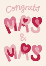Classic Wedding Card - Congrats Mrs & Mrs - Romantic Heart Letters created by Christine Cuddihy Illustration