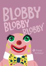 Funny retro 90s Noel's House Party Mr Blobby birthday card created by Iconicus Design