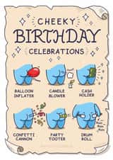 Funny Birthday Card - Cheeky Celebrations - Party Bumcyclopedia created by Cheeky Legends