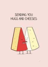 Cute and punny Valentine and anniversary card- two cheeses hugging ands kissing created by Milkyprint