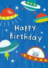 Cute Birthday Card - Aliens - Spaceships created by Cesca Hoyle
