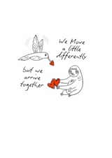 Minimalist, Cute Sloth & Hummingbird Card—We Move A Little Differently created by Wildishbambina