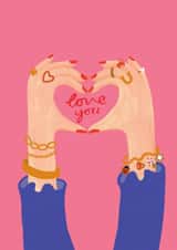 Arty Valentine's Day/Anniversary Card - Love You - Heart Hands created by Ickaprint