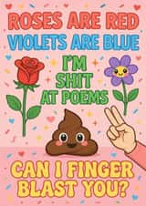 Funny Rude Anniversary Card - Roses Are Red, Can I Finger Blast you? created by Cairn Newton